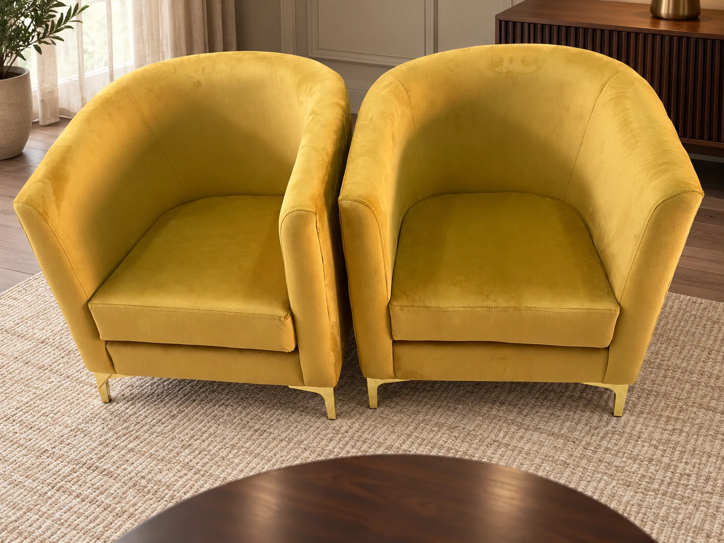 Mustard upholstered tub chairs